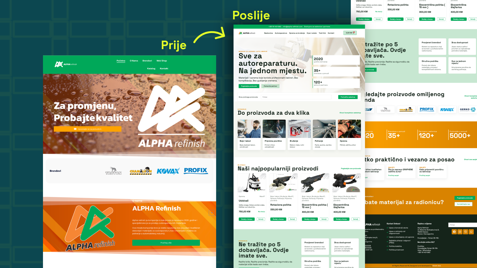 Prikaz Alpha Refinish korporativne web stranice i web shopa